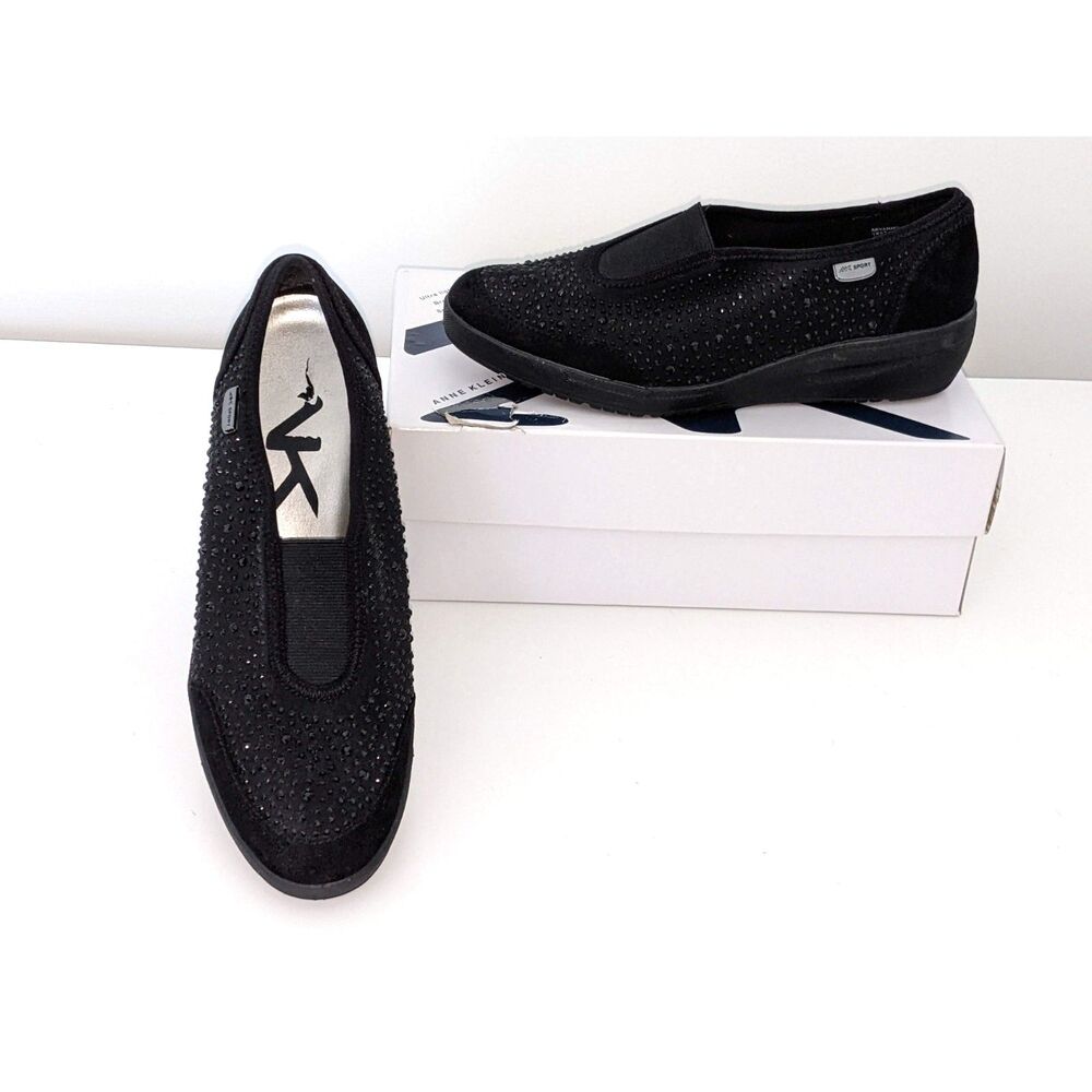 Anne Klein Sport Women's Black Rhinestone Slip On Sneakers, Size 8.5 M NWT